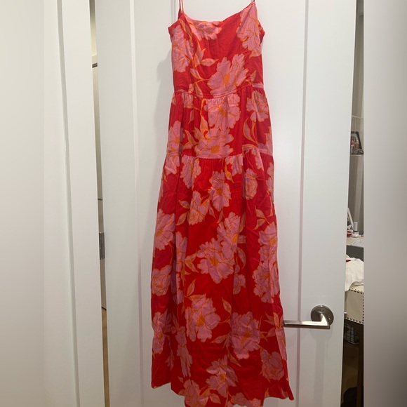 Ruby and Jenna, maxi flower dress, red and pink, open back with spaghetti strap - Picture 2 of 3